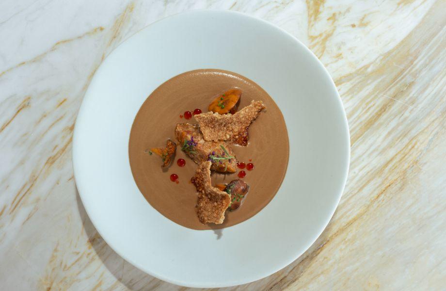 Chef Mehmet Gurs's girolle and rabbit course from Mikla's New Anatolian tasting menu